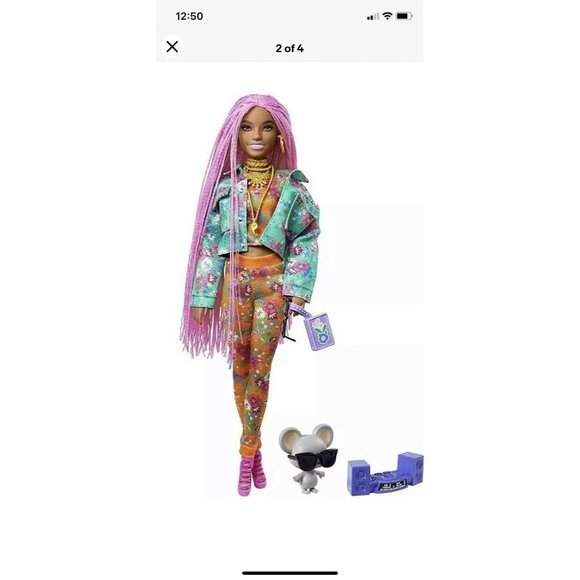 Barbie Extra Doll #10 in Floral-Print Jacket Jogger Set DJ Mouse Pet Pink Hair - Picture 2 of 5